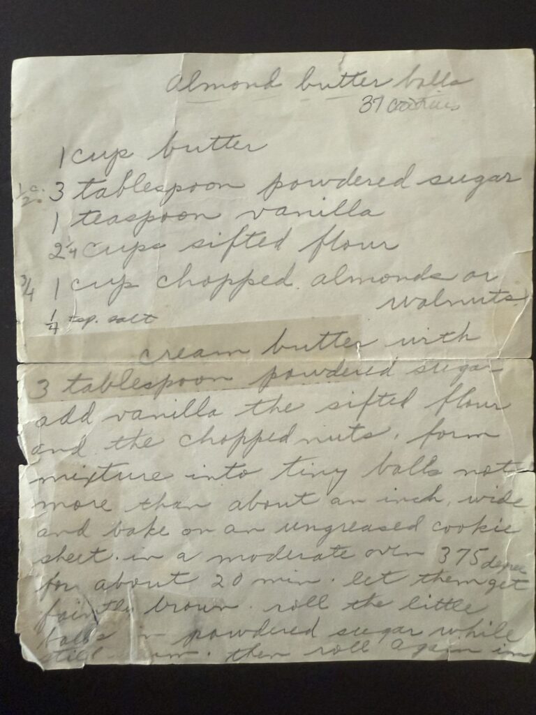 Italian Wedding Cookie Hand Written Recipe
