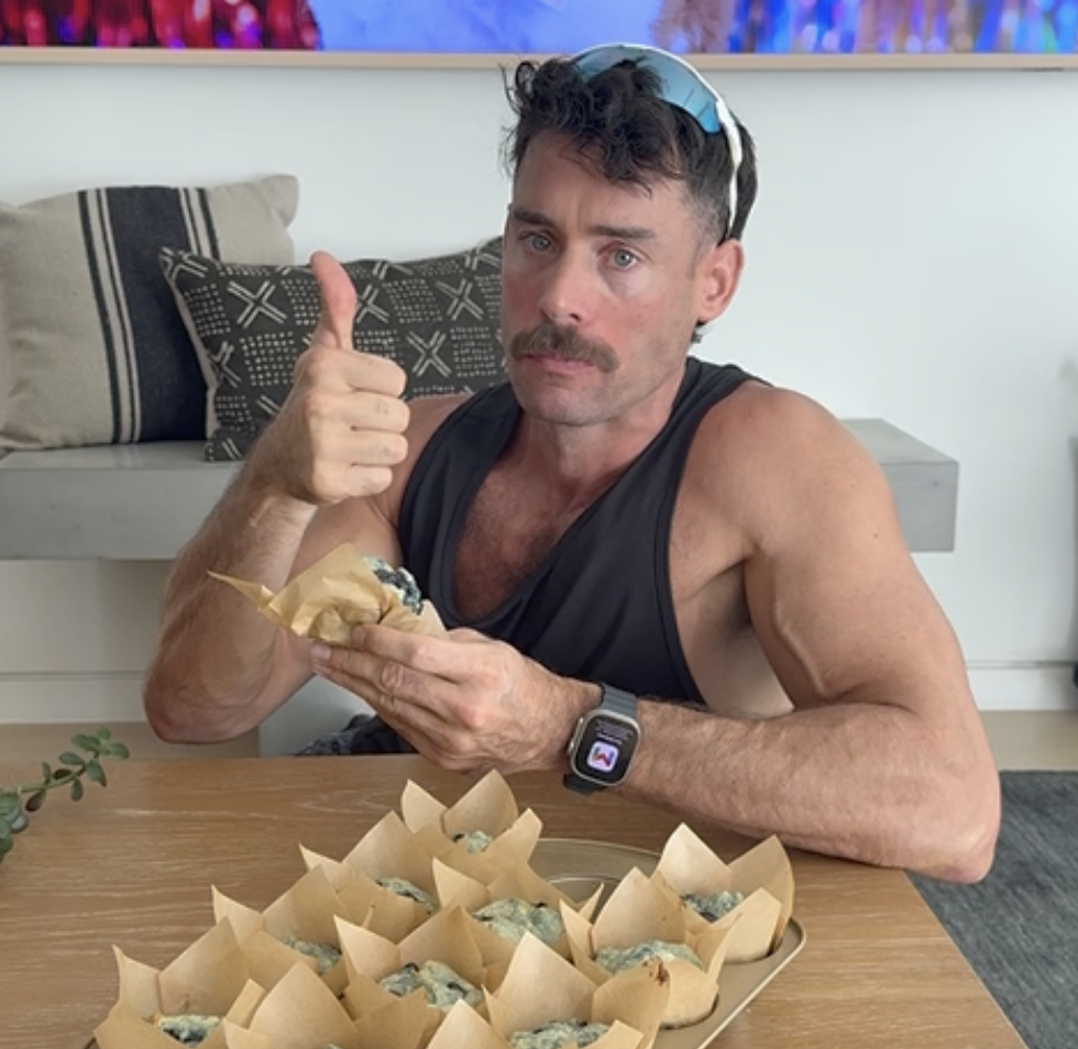 Jacob eating Blueberry Cottage Cheese Muffin