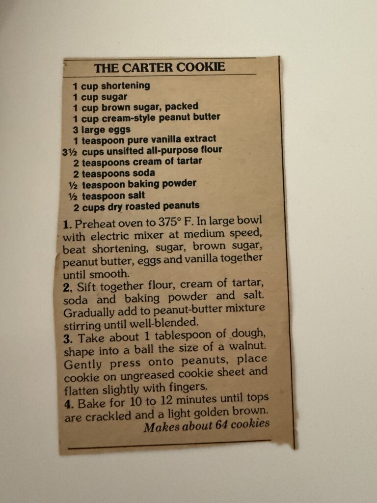 The Carter Cookie Original Recipe Card from a Newspaper Clipping