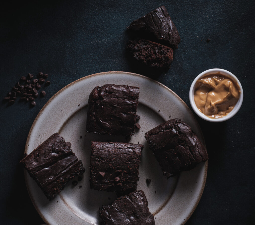 Gluten free high protein brownies on a plate