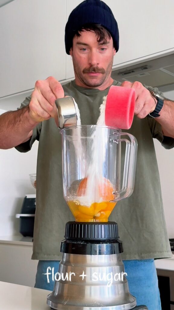 Adding Dry Ingredients to Blender Cake