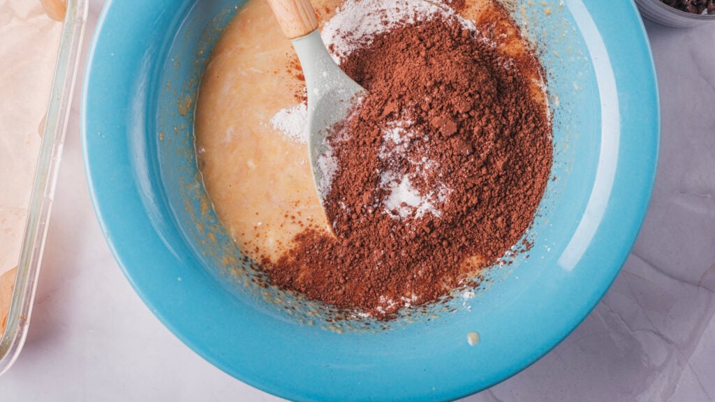 Dry ingredients added to gluten free protein brownie batter