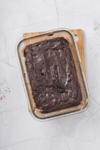 Freshly baked gluten free high protein brownies in pan