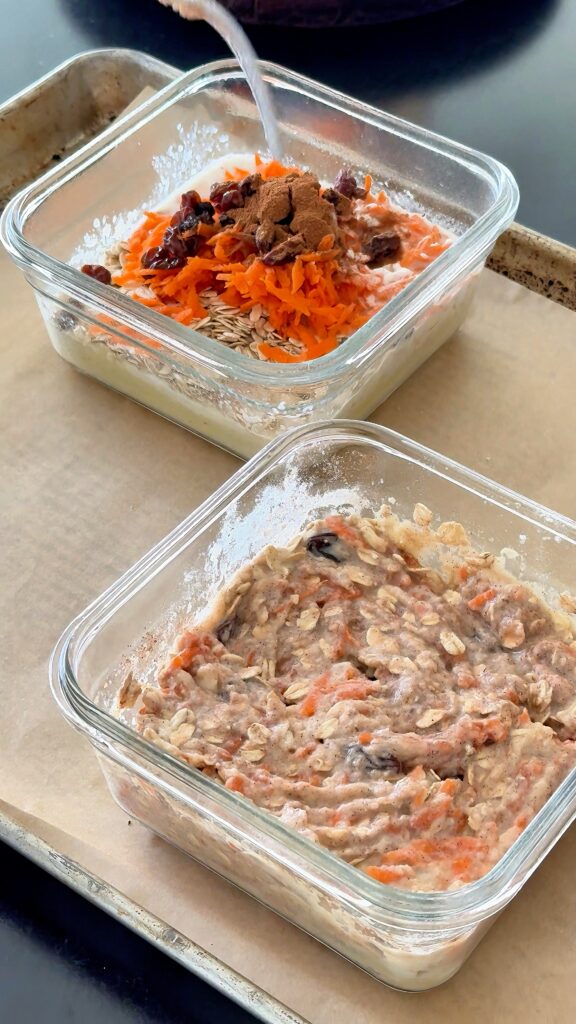 Carrot Cake Baked Oats Getting Mixed