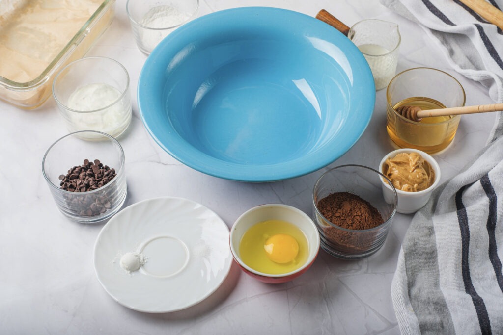 Gluten free high protein brownie ingredients laid out for baking
