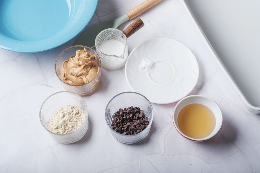 Ingredients for vegan chocolate chip cookies measured and ready