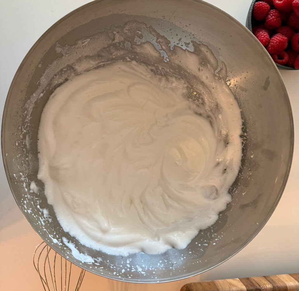 Whipped egg and sugar mixture for torta caprese batter