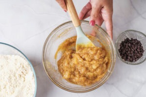 Mixing gluten-free protein blondie batter