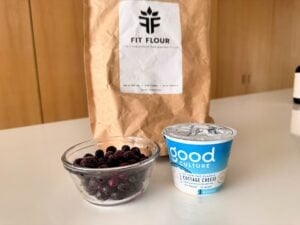 ingredients for blueberry cottage cheese donut holes