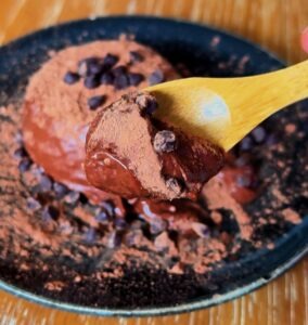 chocolate cottage cheese semifreddo scoop with chocolate chips