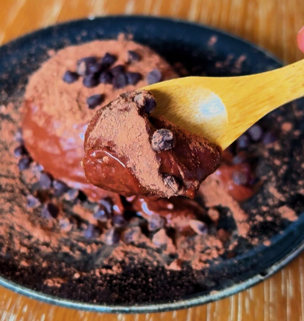 chocolate cottage cheese semifreddo scoop with chocolate chips
