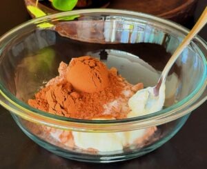 adding cocoa powder to cottage cheese for chocolate semifreddo