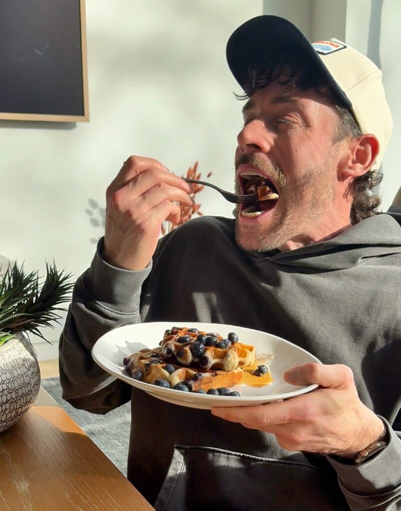 Eating High Protein Blueberry Waffles
