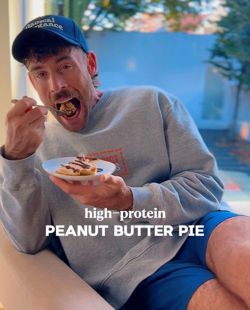 Jacob eating a slice of high-protein peanut butter pie