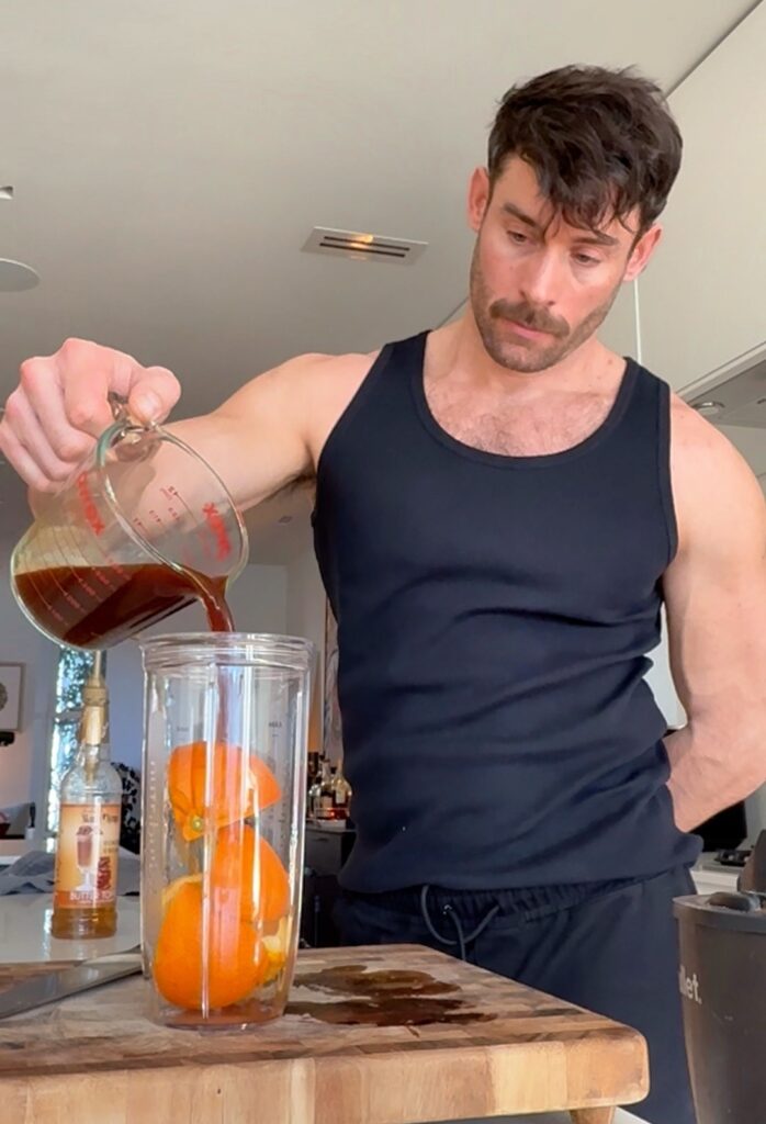 Pouring Coffee into Smoothie Blender