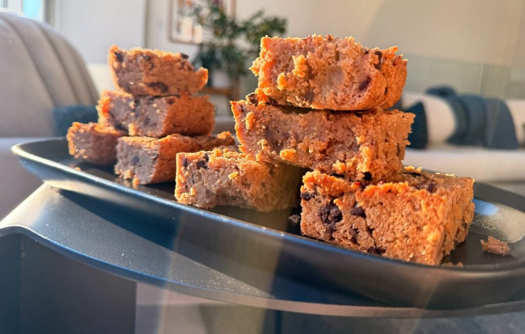 Freshly baked peanut butter protein blondies