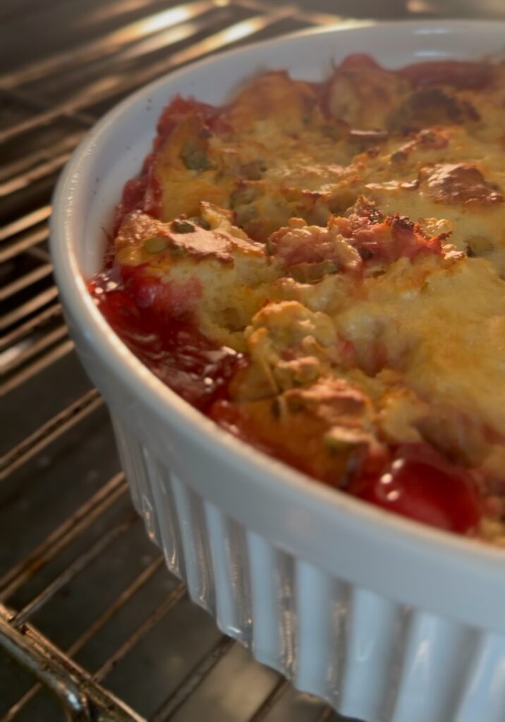Close up of high protein dump cake texture