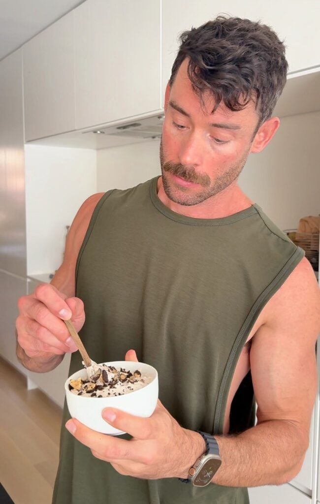 Oreo cheesecake protein bowl showing thick creamy texture and cookie chunks