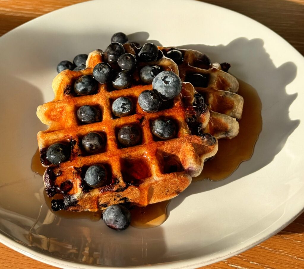 Plated Blueberry Protein Waffles
