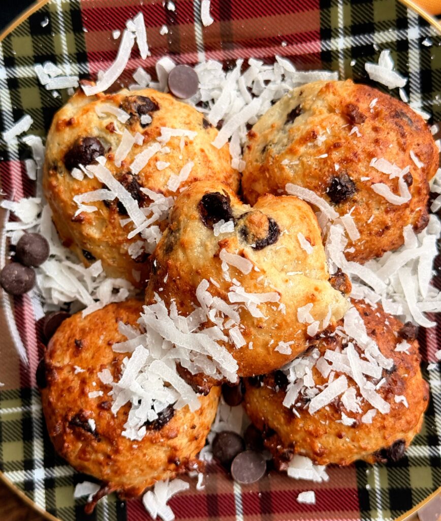 coconut covered Chocolate Chip Coconut Donut Holes