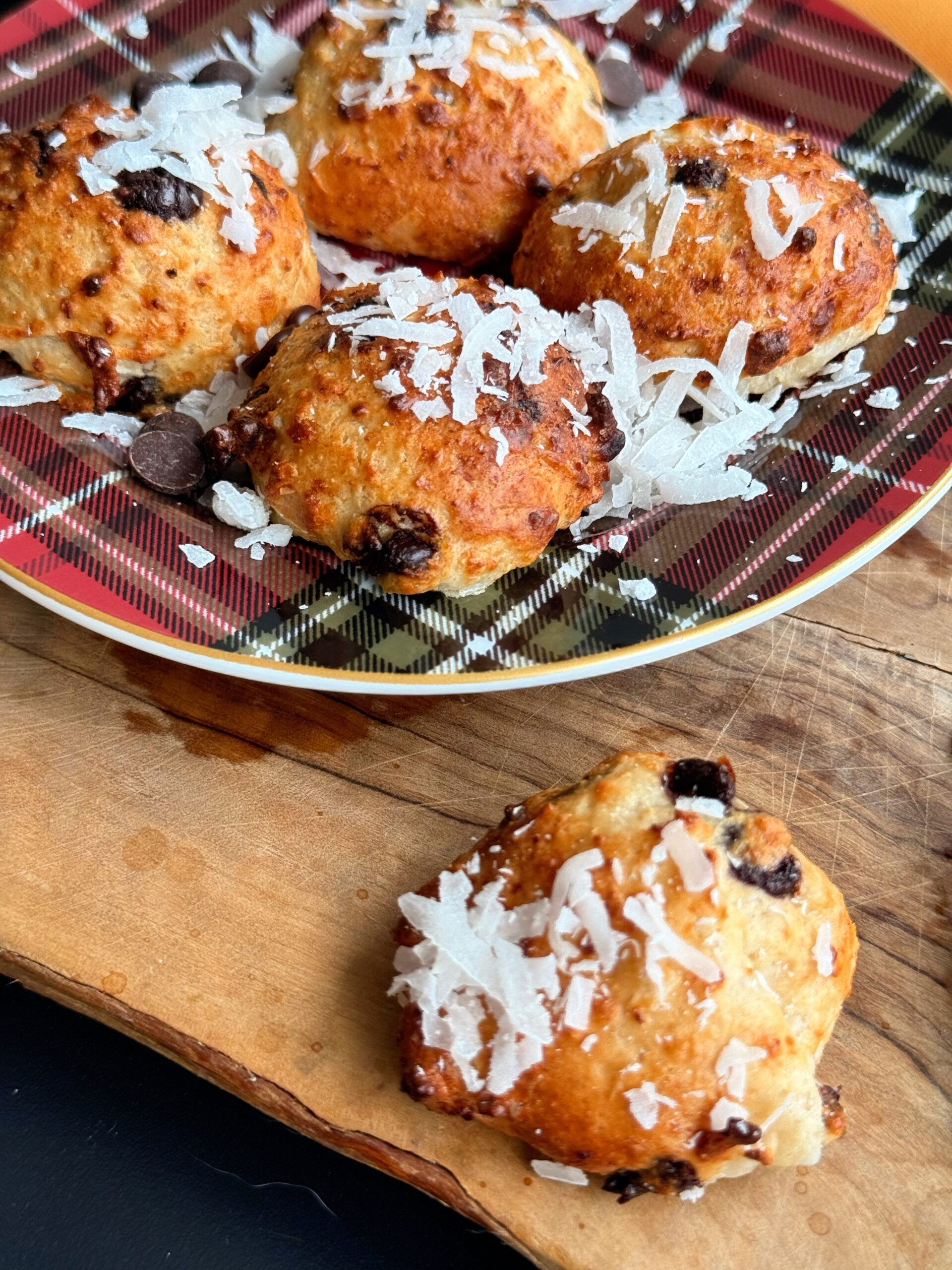 Chocolate Chip Coconut Donut Holes on board