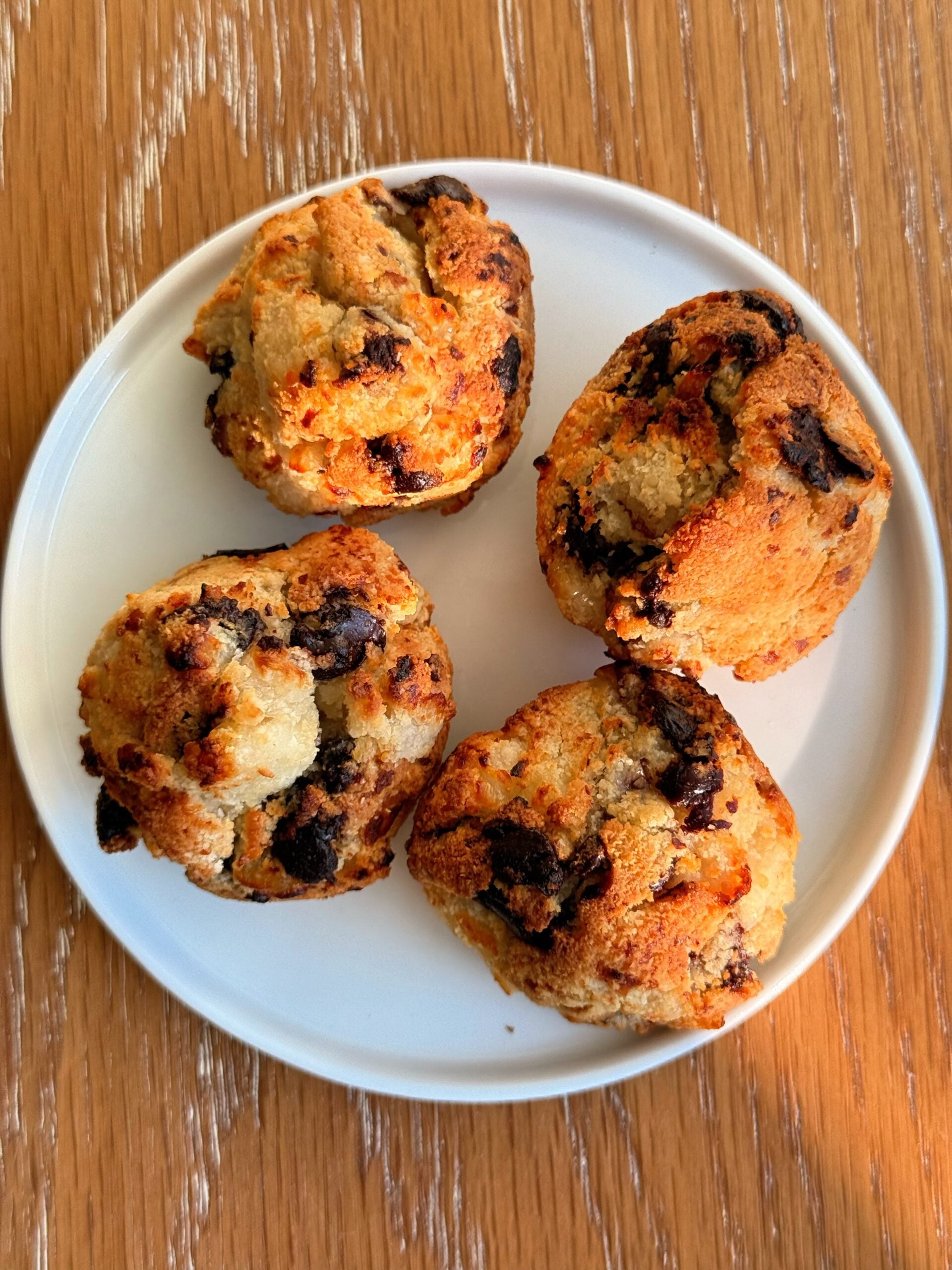 Finished chocolate chip cottage cheese donut holes