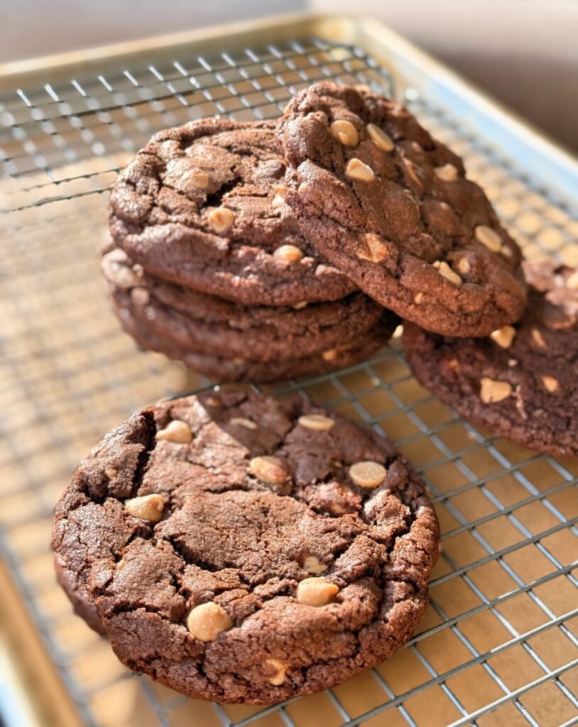 Chocolate Peanut Butter Chip Chewy Cookie pile