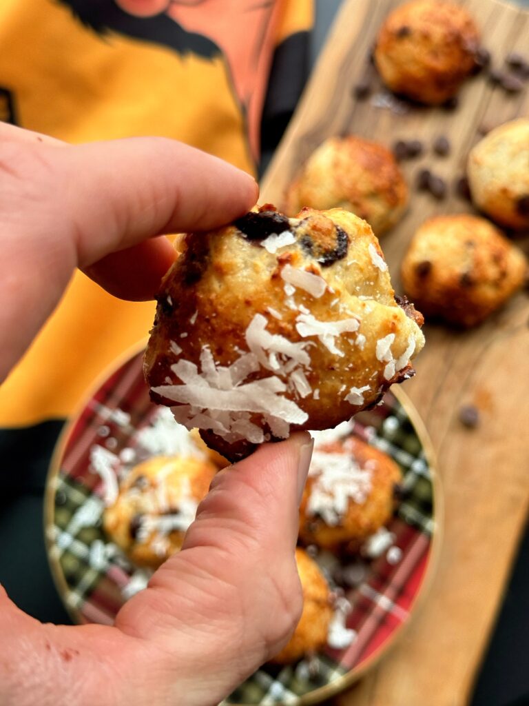 Close up Chocolate Chip Coconut Donut Holes