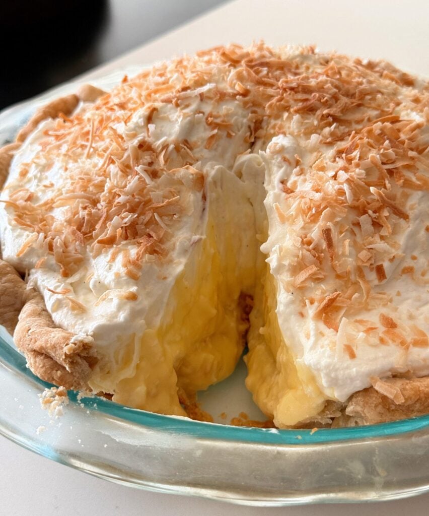 Coconut and Banana Cream Pie in a Glass Dish