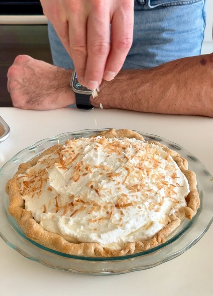 Coconut and Banana Cream Pie Topped with Coconut