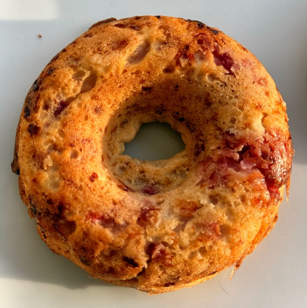 Close-up of high protein cottage cheese donuts showing tender interior