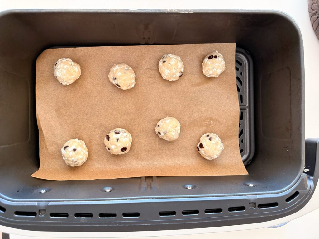 Chocolate chip cottage cheese donut holes in the air fryer before cooking