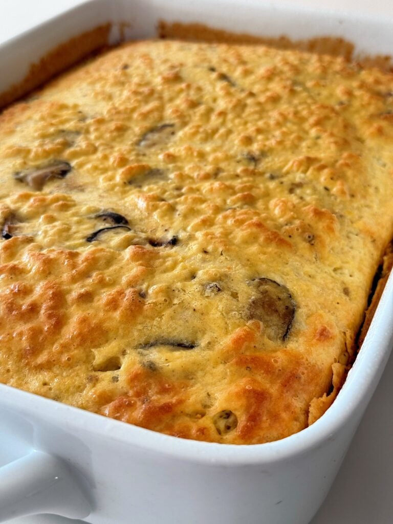 Full pan of high protein cheese egg casserole