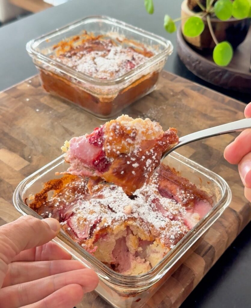high protein strawberry pancake spoonfull