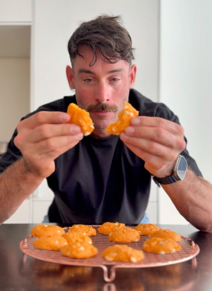 jacob eating a High Protein Orange Cookie
