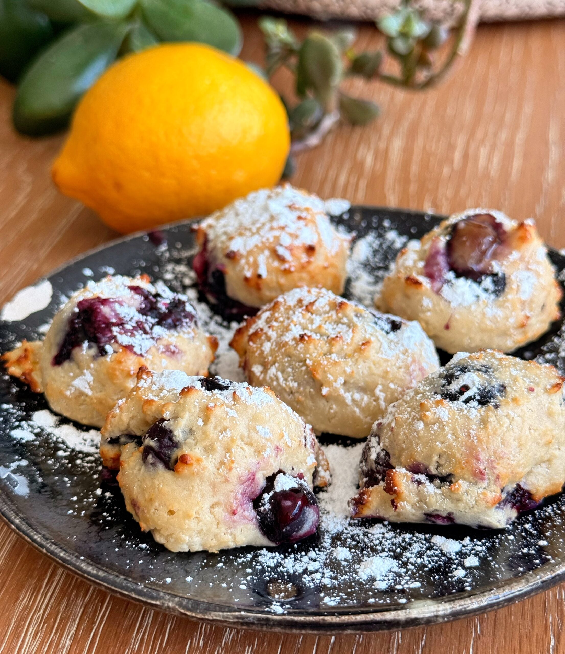 Lemon Blueberry Donut Holes on a Plate