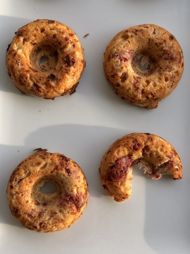 Plated high protein cottage cheese donuts ready to serve