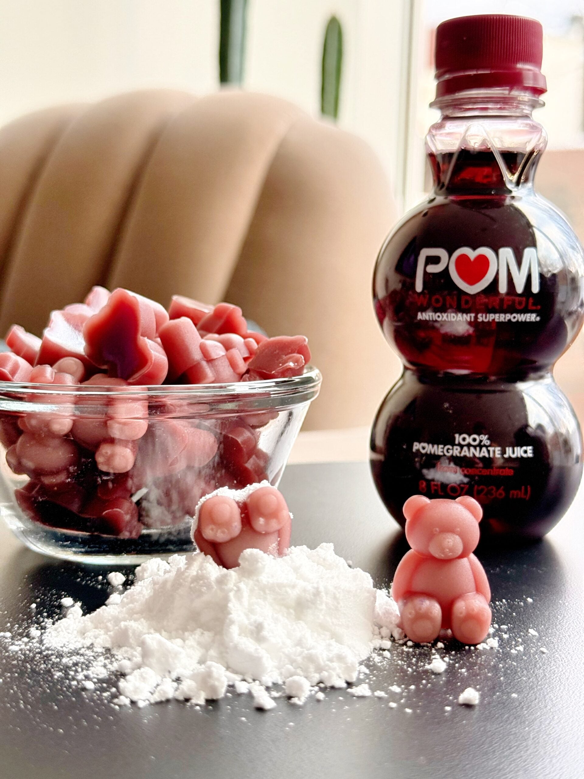 Stack of homemade pomegranate creatine gummy bears