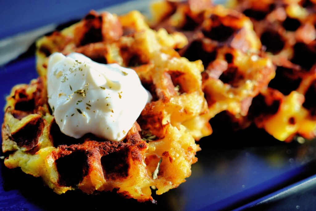 Savory potato waffle breakfast