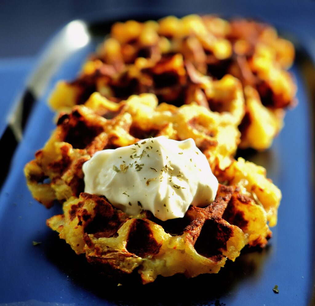 Crispy golden brown potato waffle