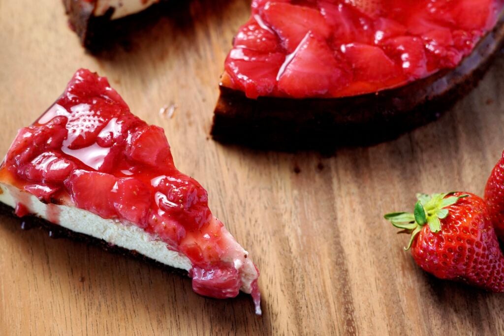 Finished Strawberry Cheesecake Sliced Close Up
