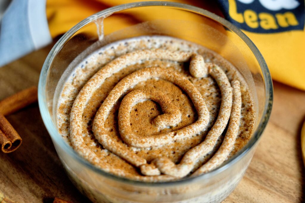 Close up of creamy protein chia pudding texture