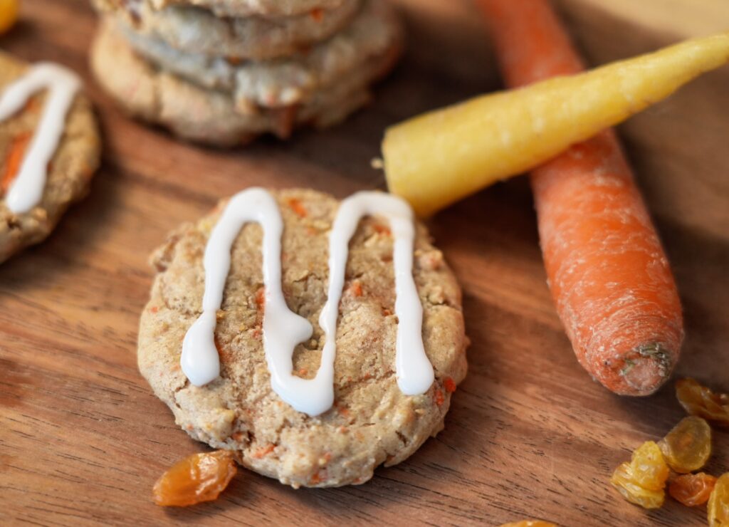 high protein carrot cake cookie on board