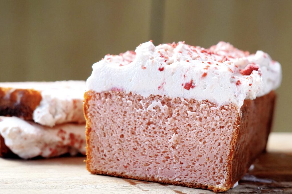 High Protein Strawberry Loaf Cake Sliced