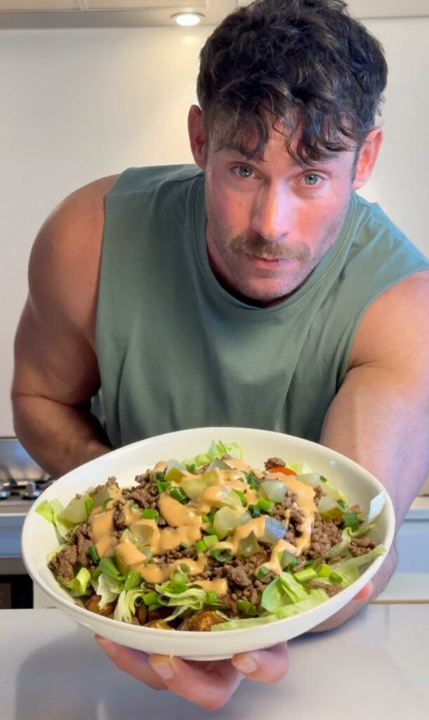 Jacob Eating Burger Potato Bowl