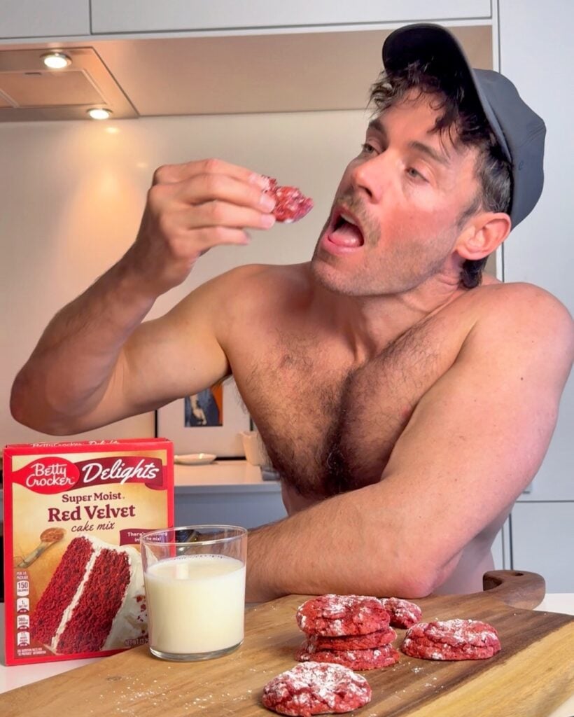 jacob eating red velvet crinkle cookie