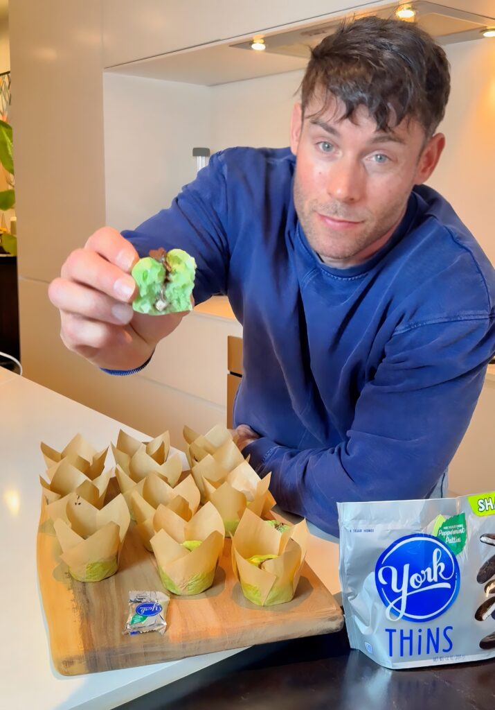 Jacob holding a York Peppermint Muffins