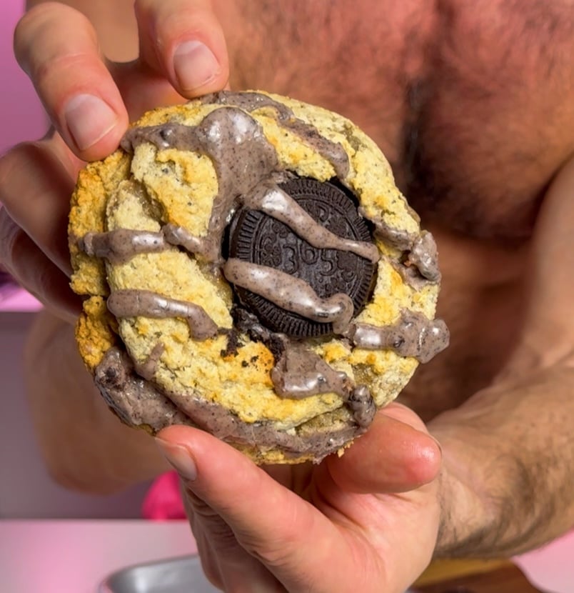 jacob holding oreo protein cookie