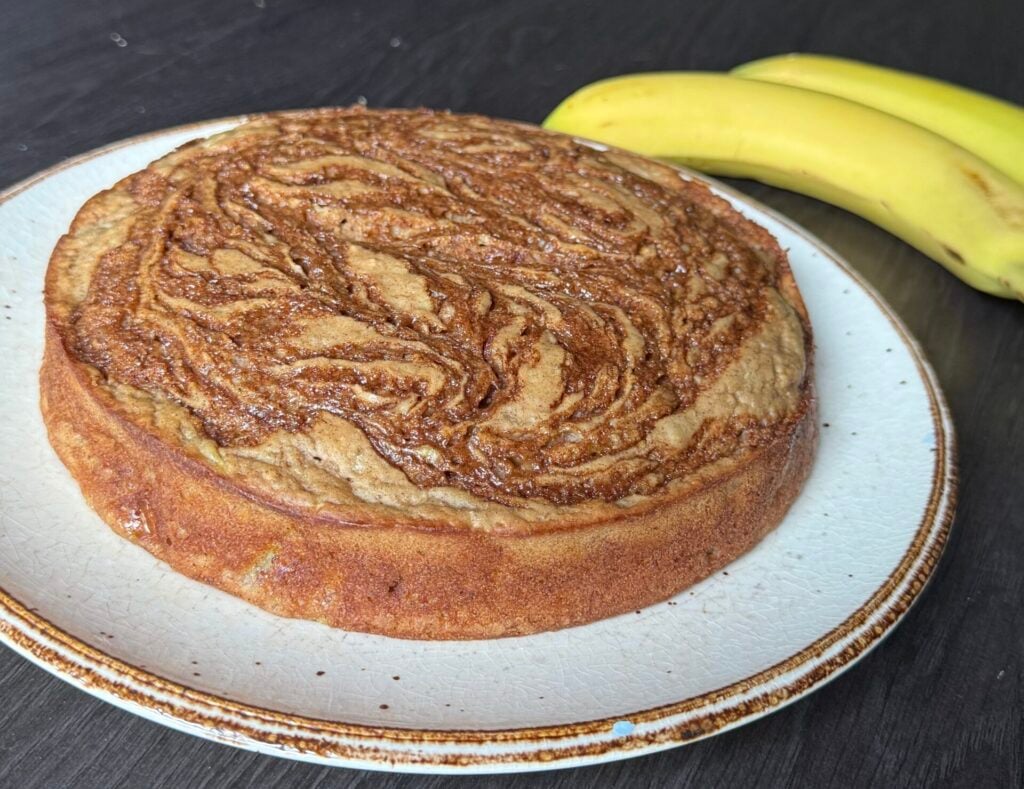 side view of banana coffee cake