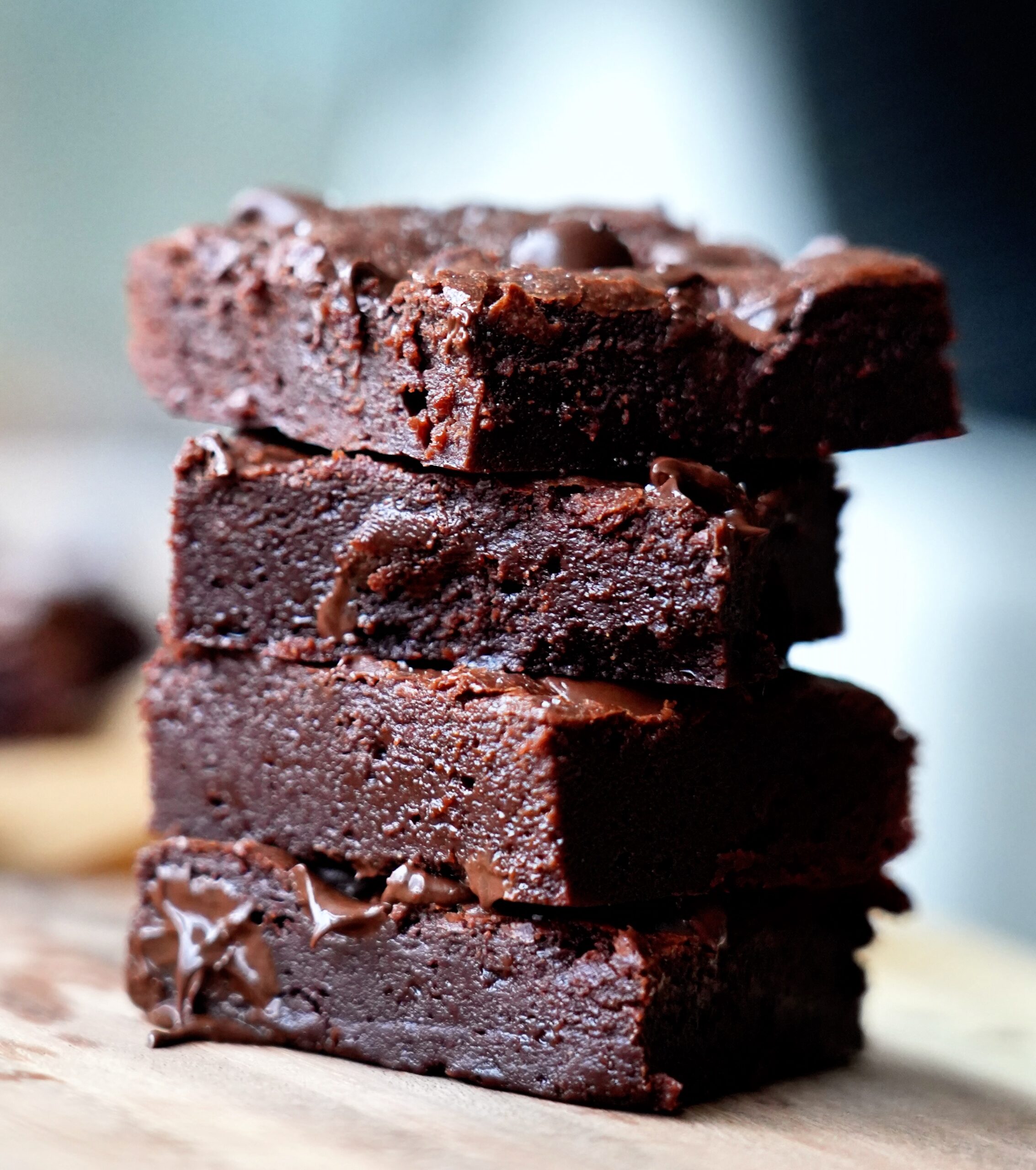 close up stack of brownies